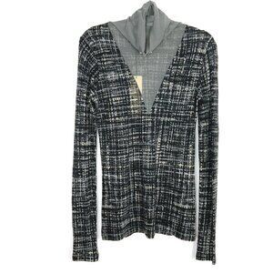 NEW Fuzzi Italy Long Sleeve Turtleneck Abstract Print Mesh Top Sz L